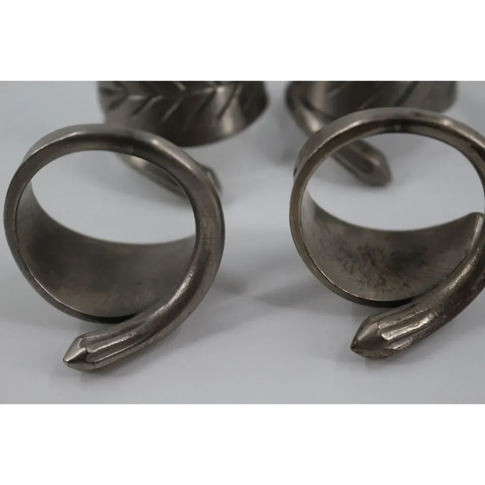 Set of 6 Sterling Silver Leaves Napkin Rings